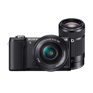 Sony A5000 Camera (black) with 16-50mm, 55-210mm, LSC-U21 Case and Lens Cloth - Open Box