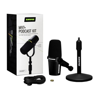 Shure MV7+K Podcast XLR/USB Microphone with Windscreen & Desktop Stand