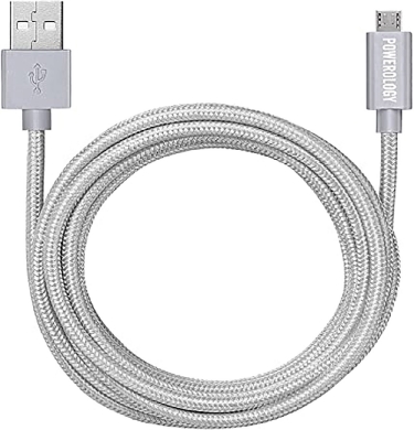 Powerology 6 ft. 1.8m Braided Micro USB Cable, Silver 
