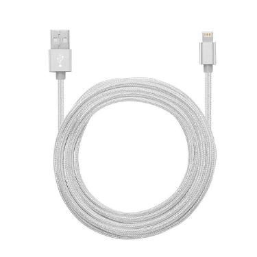 Powerology 6 ft. 1.8m Lightning USB Cable with Metal Plugs, Silver