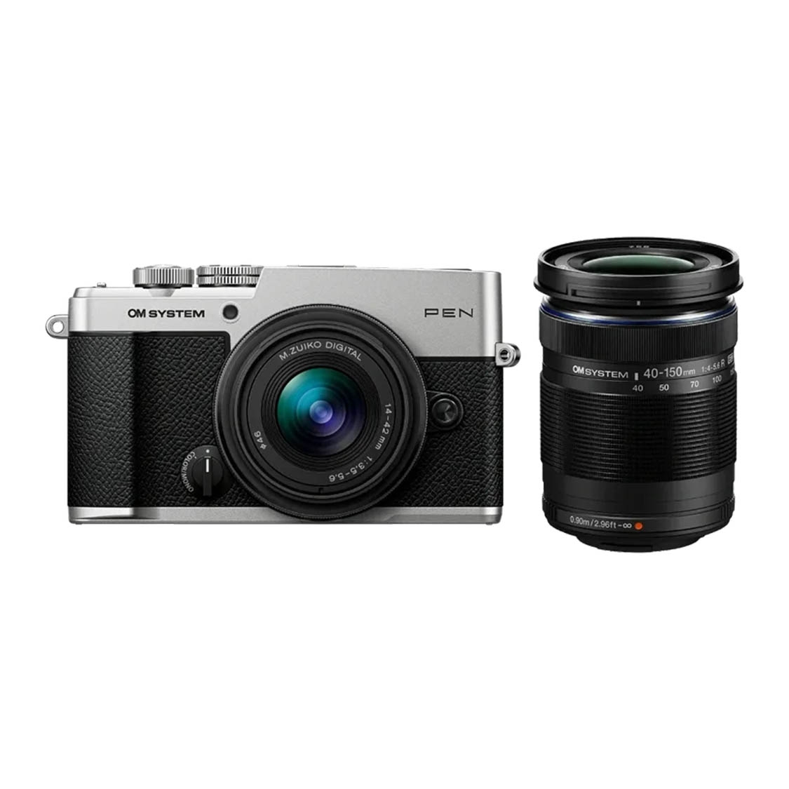 OM System PEN Camera with 14-42mm F3.5-5.6 III Lens & 40-150mm F4-5.6R Lens (Silver) 