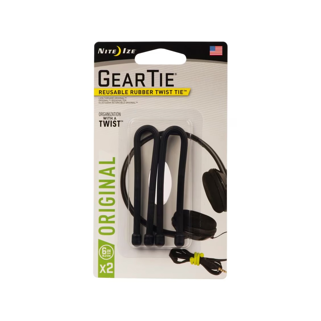 Nite Ize 6-Inch Gear Ties (2 Pack, Black)