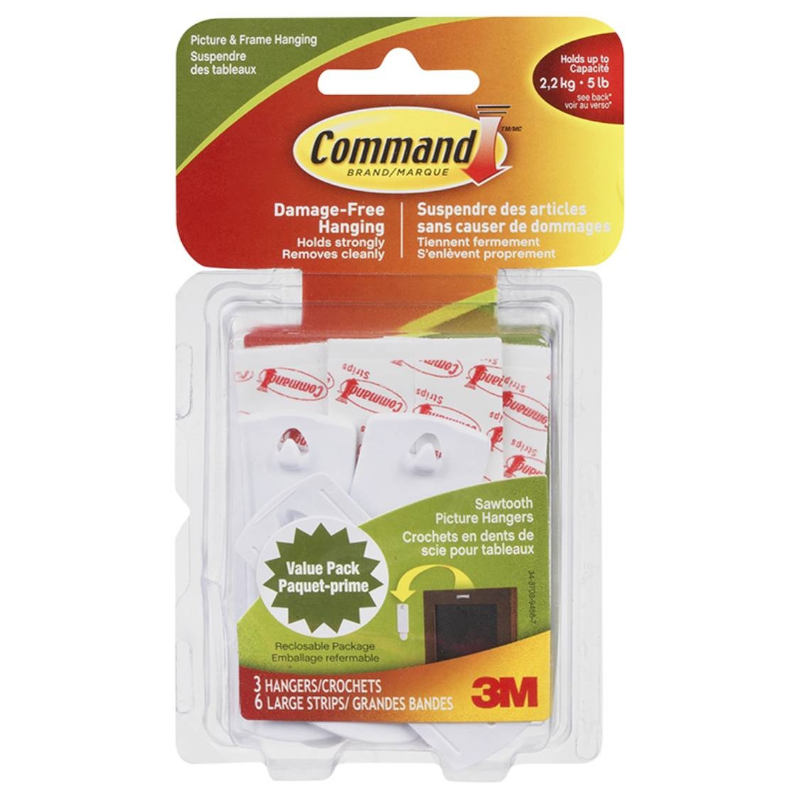 Command 4 lb. Medium White Sawtooth Picture Hangers (2 Hooks, 4