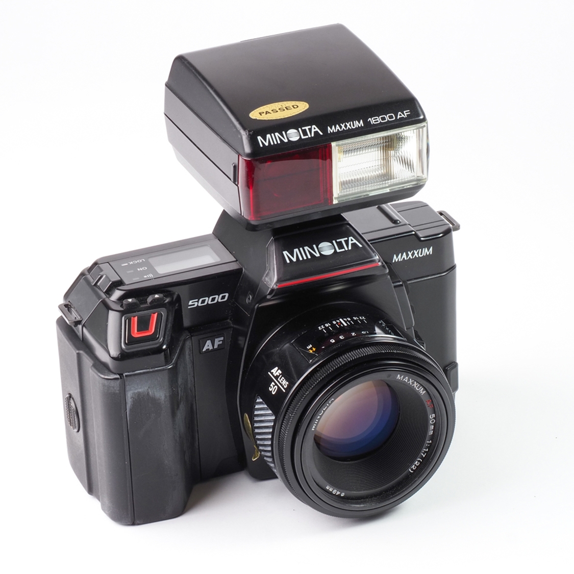 Minolta Maxxum 5000 35mm Film SLR Camera with 50mm f1.7 Lens & 1800AF Flash (BGN) Used