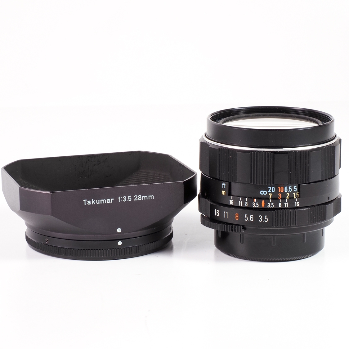 M42 Pentax S-M-C Takumar 28mm F3.5 + Hood (EX) Used