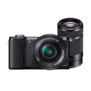 Sony A5000 Camera (black) with 16-50mm, 55-210mm, LSC-U21 Case and Lens Cloth - Open Box