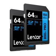 Lexar 64GB High-Performance 800x PRO UHS-I SDXC V30 150MB/s Memory Card (2 Pack)