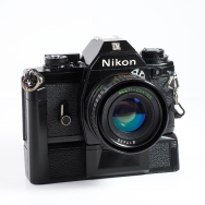 Nikon EM 35mm Film SLR Camera with Makinon 50mm F1.7 Lens & MD-E Motor Drive (BGN) Used