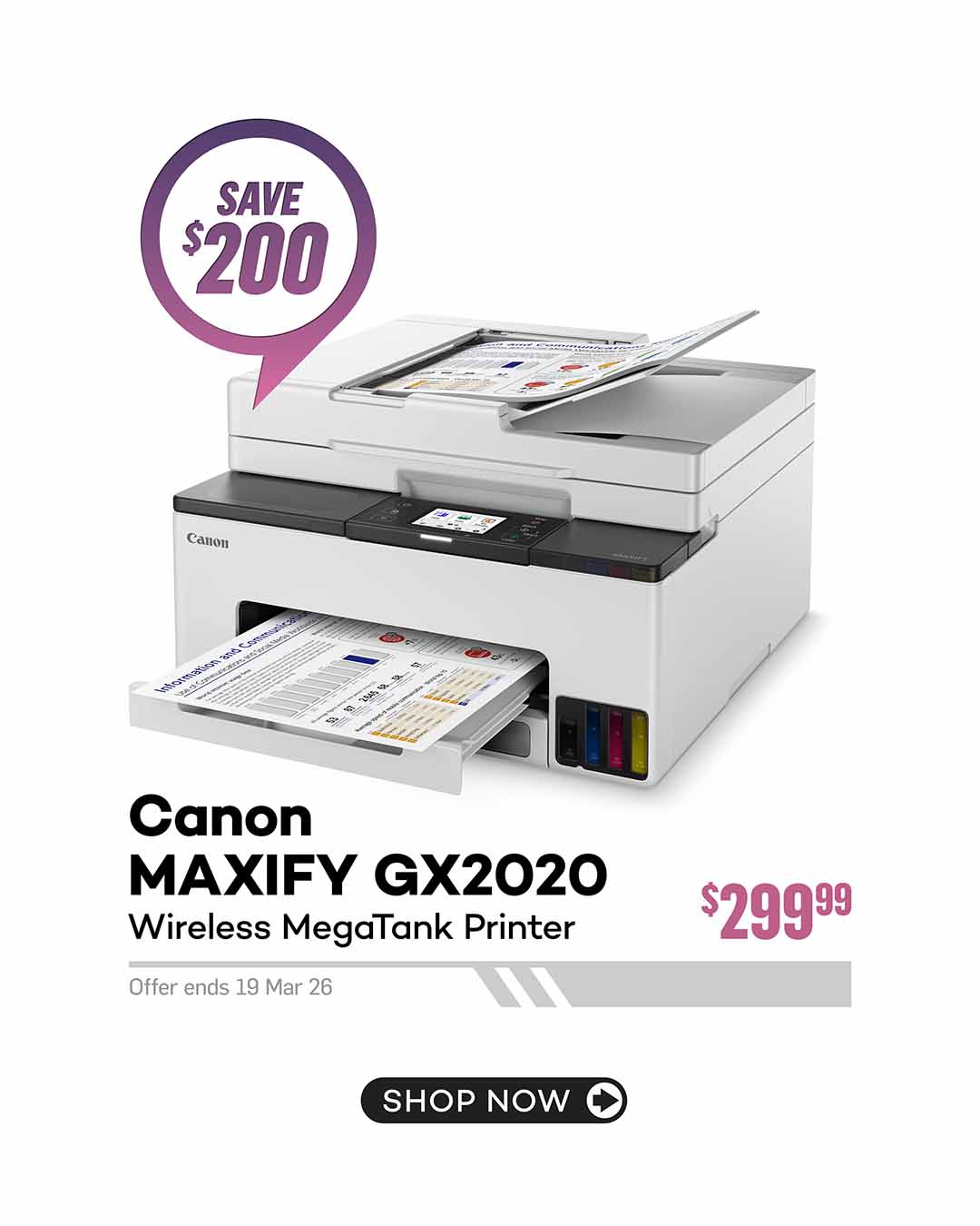 Canon MAXIFY GX2020 Wireless MegaTank All-In-One Color Printer