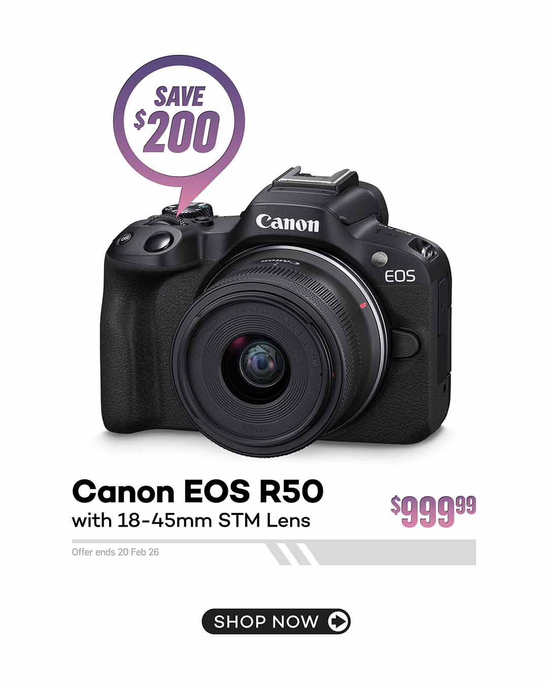 Canon EOS R50 Camera with 18-45mm STM Lens