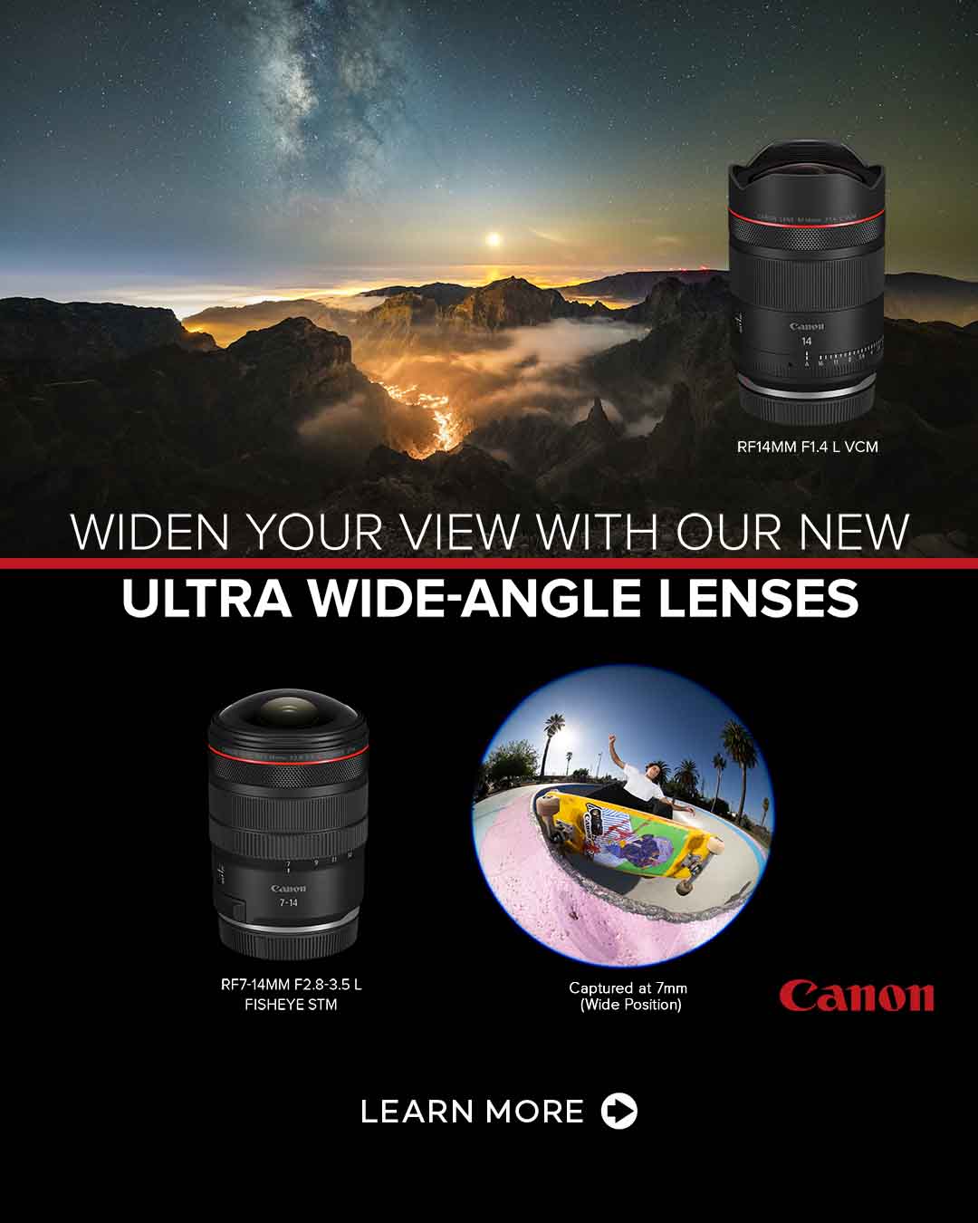 Canon Launches Two World Class Ultra-Wide Lenses: Meet the RF7-14mm Fisheye and RF14mm F1.4 L