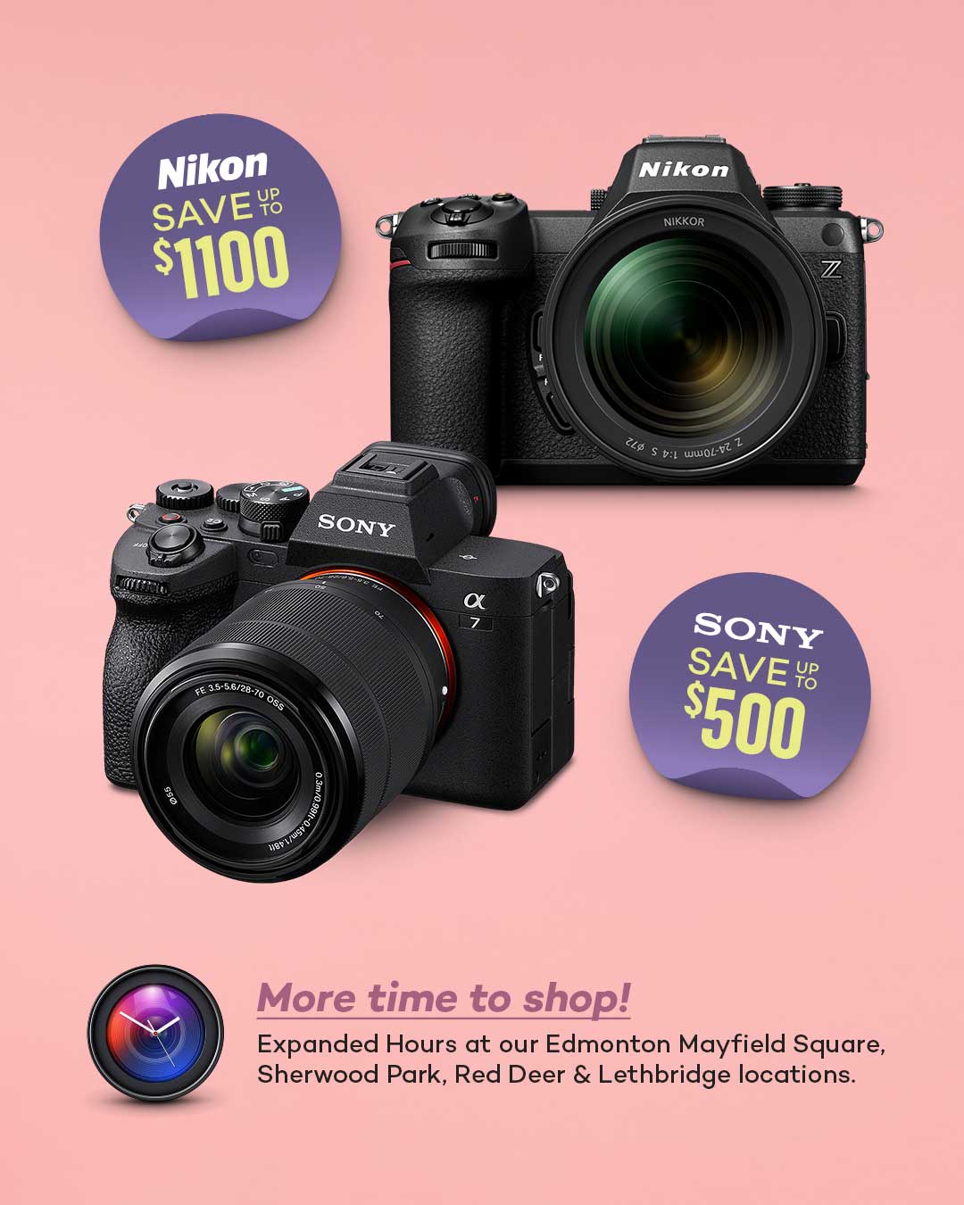 Save up to $1100 on Nikon and up to $500 on Sony