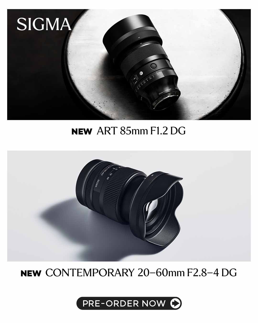 Sigma Announces the ART 85mm F1.2 DG and CONTEMPORARY 20-60mm F2.8-4 DG Lenses